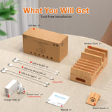 Pezin & Hulin Bamboo Charging Station Holder with 5 Port USB Charger, 5 x Charge Cables, Watch Stand, Wood Docking Stand Electronic Organizer for Multiple Devices, Phones, Tablets and More Pezin & Hulin