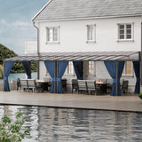 ASJMR Outdoor Lean to Gazebo 10x28FT, Hardtop Wall Mounted Gazebo with Sloping Sun Panel Roof, Awnings for Patio with Metal Frame, Double Curtains for Garden, Lawn, Backyard Deck ASJMR