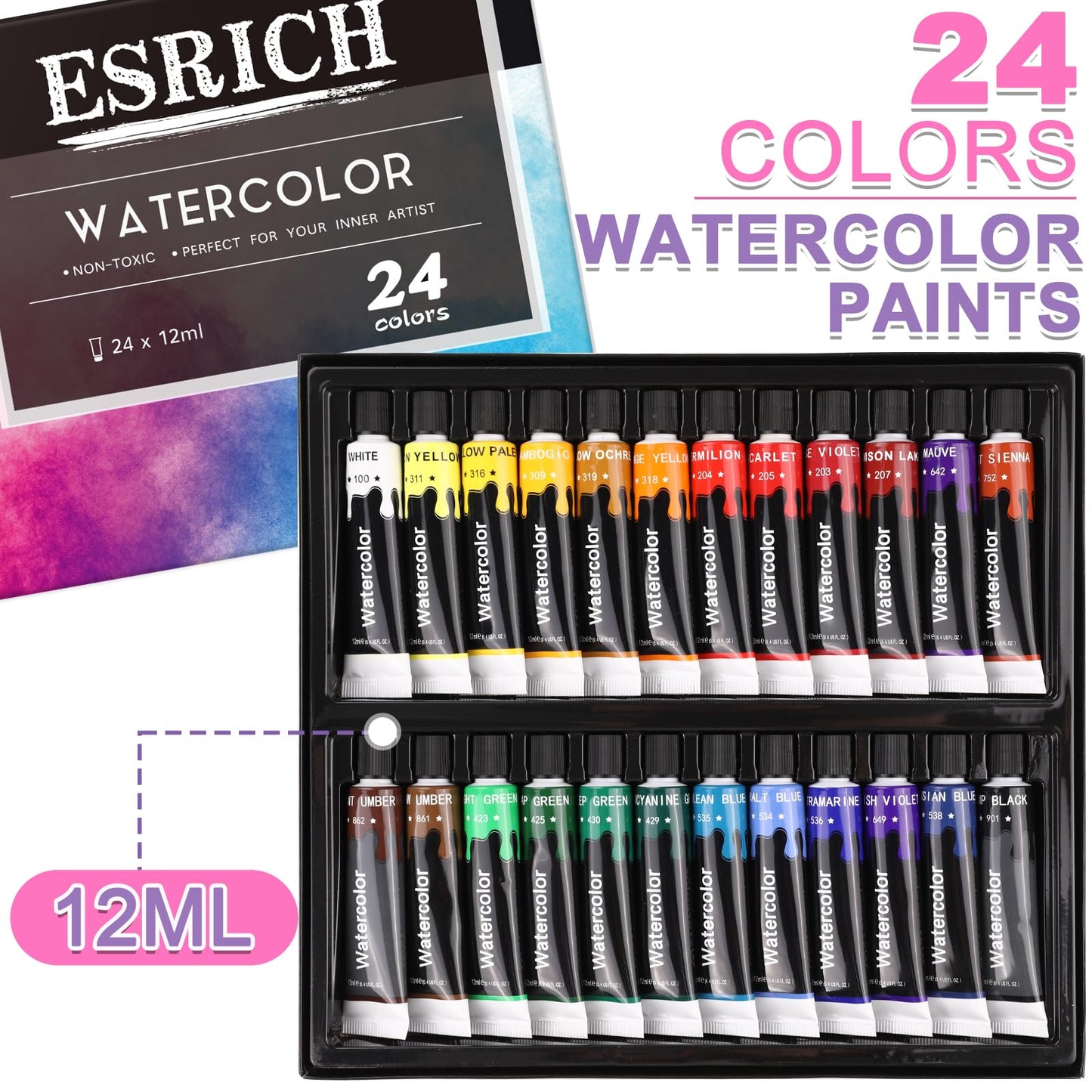 ESRICH 77PCS Professional Painting Set, Acrylic Paint, Watercolor Paint, with 1 Wood Easel, 48Colors, Brushes, Canvases, Painting Supplies Kit for Kids,Students, Artists and Beginner