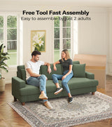 Kidirect 87in Green Sofa, Couches for Living Room 21in Extra Deep Seats, Comfy Corduroy Sofas for Living Room No Tool Assembly, Modern Oversized Love Seat with 2 Pillows, Sofa Couch for Bedroom Kidirect