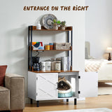 ONBRILL 55 Inches Cat Litter Box Enclosure, Hidden Litter Box Furniture with 2 Storage Shelves and Charging Sockets, Wooden Cat House, Large Indoor Cabinet for Livingroom & Entryway, White ONBRILL