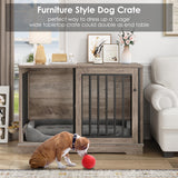 Dog Crate Furniture 47” Large Dog Kennel for Dogs Indoor, Heavy Duty Dog Cage with Sliding Door and 2 SUS Bowls Wooden End Table in Living Room for Small Medium Large Dogs, Rustic TTVIEW