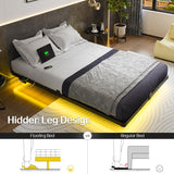 Full Size Modern Floating Bed Frame with Smart LED Lights, USB Charging Station, Sturdy Metal Platform, No Box Spring Needed, and Easy Assembly Liians