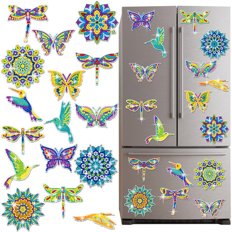 16 Pcs Summer Diamond Art Painting Magnets Butterfly Mandala Refrigerator Magnets Sticker Dragonfly Hummingbird Diamond Art Kits for Adults Summer Gift Fridge Copkim