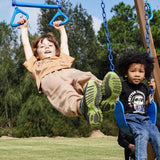 Dolphin Playground Wood Swing Sets for Backyard with Monkey Bar, Kids Outdoor Play Equipment, Outdoor Playset for Kids with Trapeze Swing Bar and 2 Belt Swings, Heavy Duty Playground Accessories DOLPHIN PLAYGROUND T