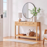 Yaheetech Rattan Console Table, Boho Entryway Table with Storage Drawers and Shelf, Long Hallway Table Foyer Table Sofa Table for Living Room, Corridor and Hallway, Natural Wood Yaheetech