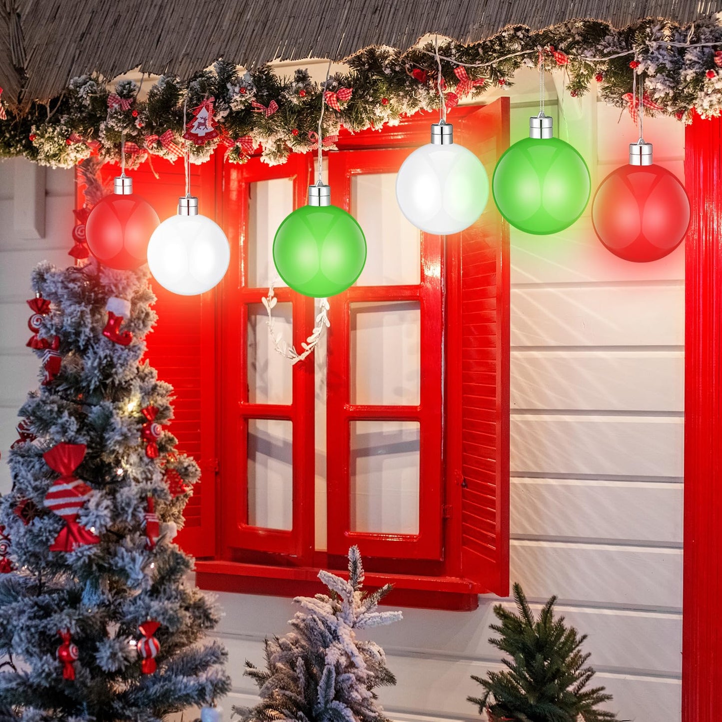 Soaoo 6 Pcs Outdoor Christmas Decorations Battery Powered Led Christmas Balls Outdoor Christmas Bulbs Ornaments Large Sphere Hanging Lights for Holiday Party Halloween Christmas Front Yard Decor