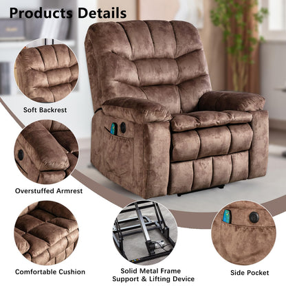 Phoenix Home Large Power Lift Recliner with Massage and Heat for Elderly, Heavy Duty & Safety Motion Reclining Mechanism, Electric Wider Chair with USB Port, 2 Hidden Cup Holders, Caramel Brown