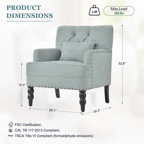 HUIMO Accent Chairs Set of 2, Tufted Club Chair Set of 2 with Lumbar Pillow,Upholstered Button Armchair, Linen Fabric Sofa Chairs for Bedroom, Living Room, Mid Century Modern Reading Chair,Light Blue HUIMO