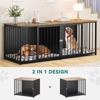 YITAHOME Double Dog Crate Furniture, 80.2 inch Large Breed Dog Kennel with Divider, Heavy Duty Dog House TV Stand Indoor for 2 Medium Dogs, Black - WoodArtSupply