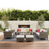 9 Pieces Patio Furniture Sets All Weather Reinforced Wicker Rattan Sectional Sofa with Metal Top Coffee Table Outdoor Furniture Conversation Set for Porch, Poolside, Garden, Backyard, Beige Summax