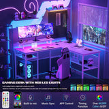 Unikito 55 Inch Reversible L-Shaped Desk with Power Outlets & Smart RGB LED Light - Elegant Corner Computer & Gaming Table in White Unikito