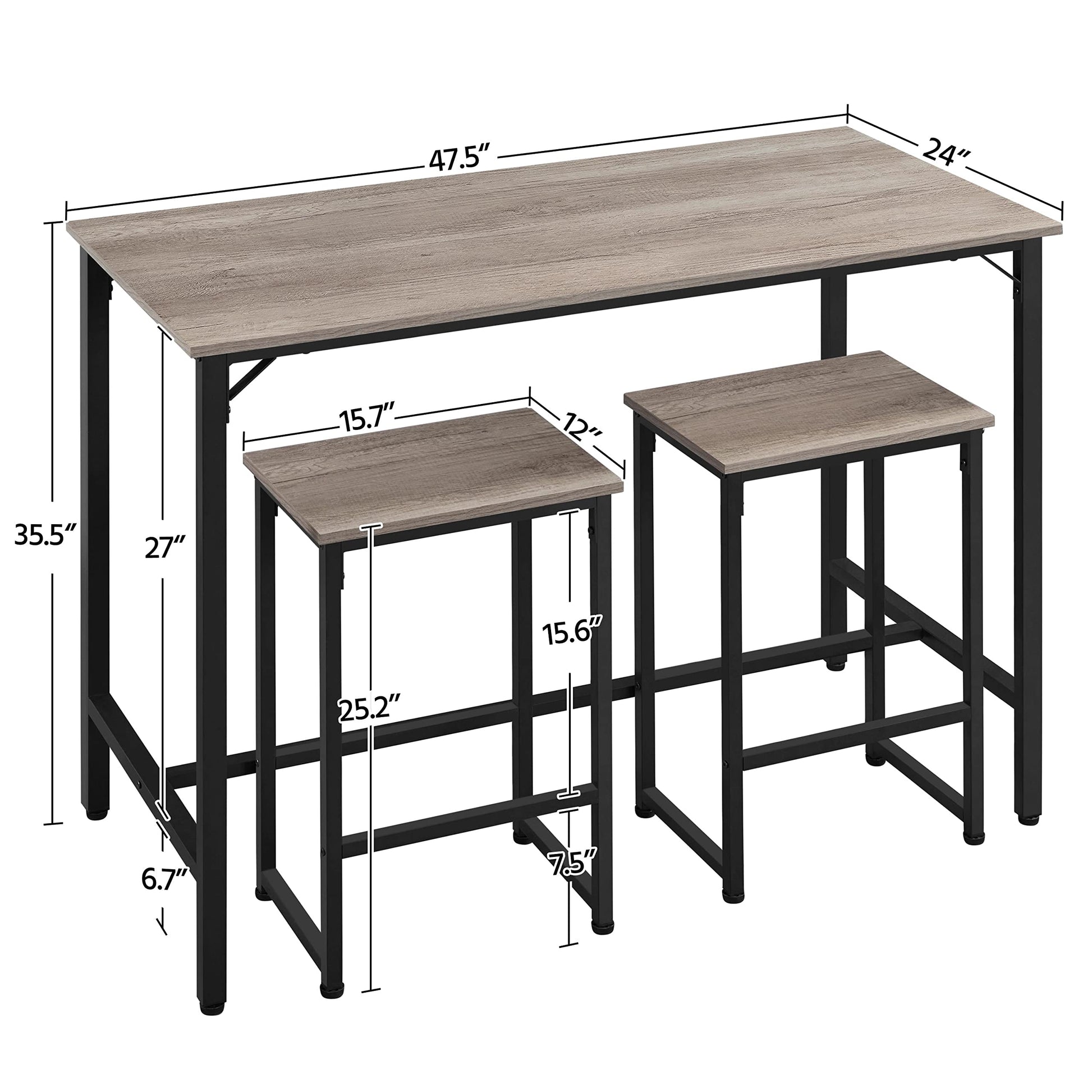 Yaheetech 3 Piece Industrial Bar Table Set with Backless Stools - Stylish Counter Height Kitchen Furniture for Small Spaces - WoodArtSupply