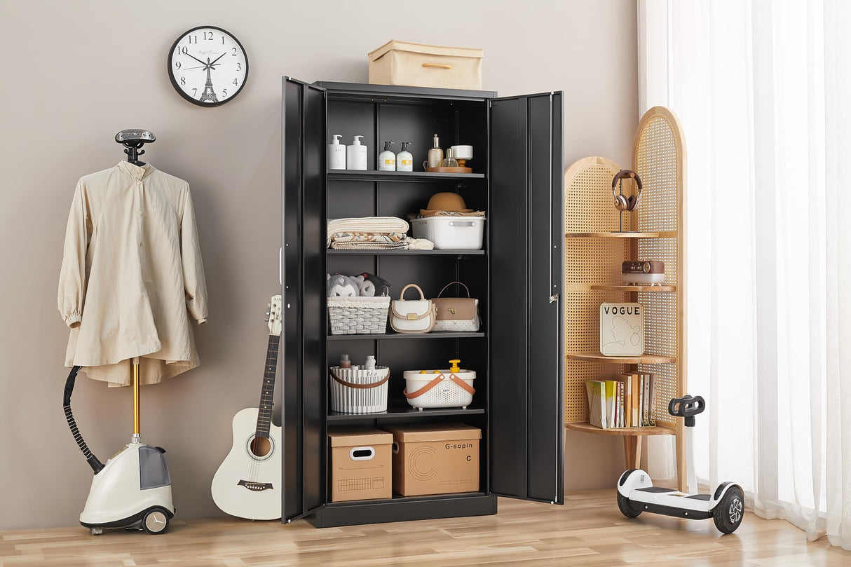Allouncer Metal Storage Cabinet with Shelves and Doors, Kitchen Pantry Cabinet, Garage Storage Cabinet, Garage Cabinet with Adjustable Shelves, File Storage Cabinets -71" Black Allouncer