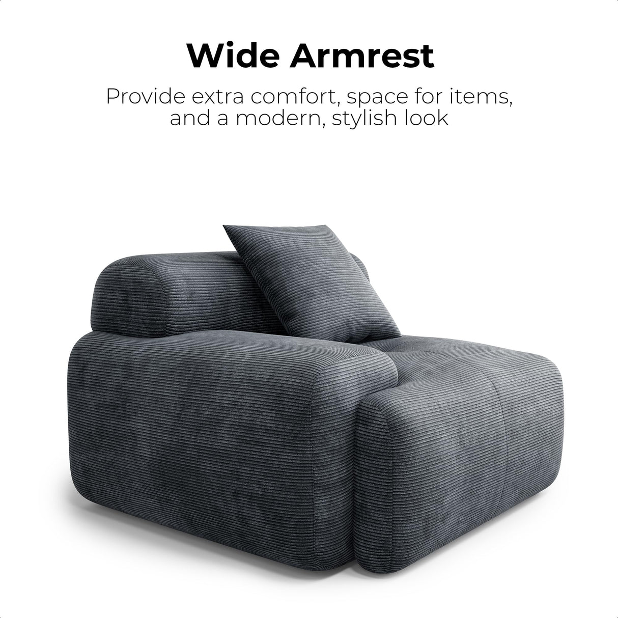 LIKIMIO 118" L-Shaped Modular Sectional Sofa for Living Room, Oversized 3-Seater Couch with Deep Seat, Movable Ottoman, No Assembly Needed, DIY Combination, Corduroy Upholstery, Dark Grey LIKIMIO