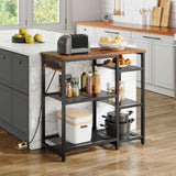 HOOBRO Kitchen Baker's Rack, Coffee Bar Stand with Charging Station, Microwave Stand, 4-Tier Small Kitchen Shelf Rack for Kitchen, Living Room, Rustic Brown and Black BF35UHB01 HOOBRO