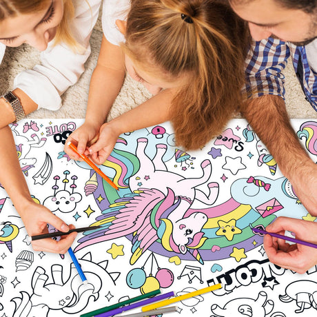 43.3x31.5" Unicorn Rainbow Coloring Poster with Picture, Giant Cute Painting Poster, Large Coloring Tablecloth for Classroom Home Birthday Party Supplies Favor Nicime