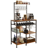 Honkazita Farmhouse Coffee Bar Cabinet - 31" Sideboard Buffet Cabinet with 8 Hooks and Removable Sliding Storage Basket - Ideal for Kitchen& Dining&Living Room - Rustic Brown Honkazita