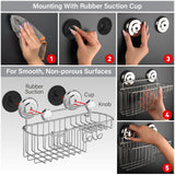 HASKO Suction Cup Shower Caddy Basket for Shampoo, Shower Suction Shelf Organizer, Basket with Soap Holder and Hooks, Stainless Steel Shampoo Holder for Bathroom Storage (Chrome) HASKO accessories