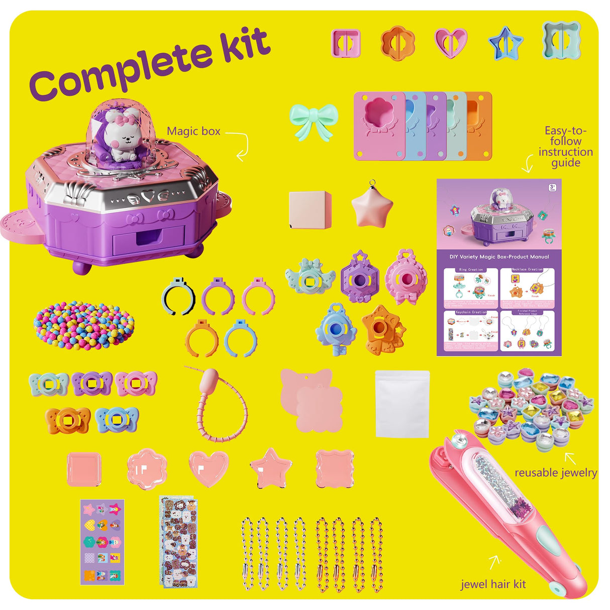 Jewelry Making Kit & Hair Gem Stamper for Girls 6-12, DIY Necklace & Bracelet Making Kit, Princess Crafts & Fashion Designer Kits for Kids Ages 6-12, Birthday Gift GrandSail