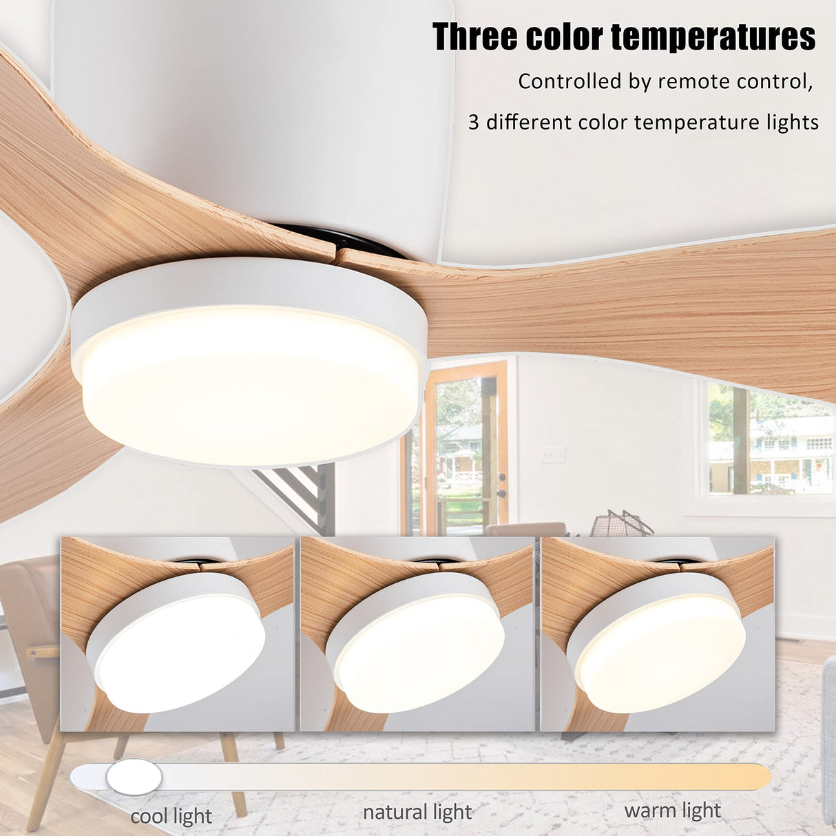 GESUM Ceiling Fan with Light, 42" Flush Mount Ceiling Fan Light with 3 Colors, 6 Speeds, Timing,Low Profile Ceiling Fan with Remote Control 3 Blades for Bedroom Dining Room (White Wood) GESUM