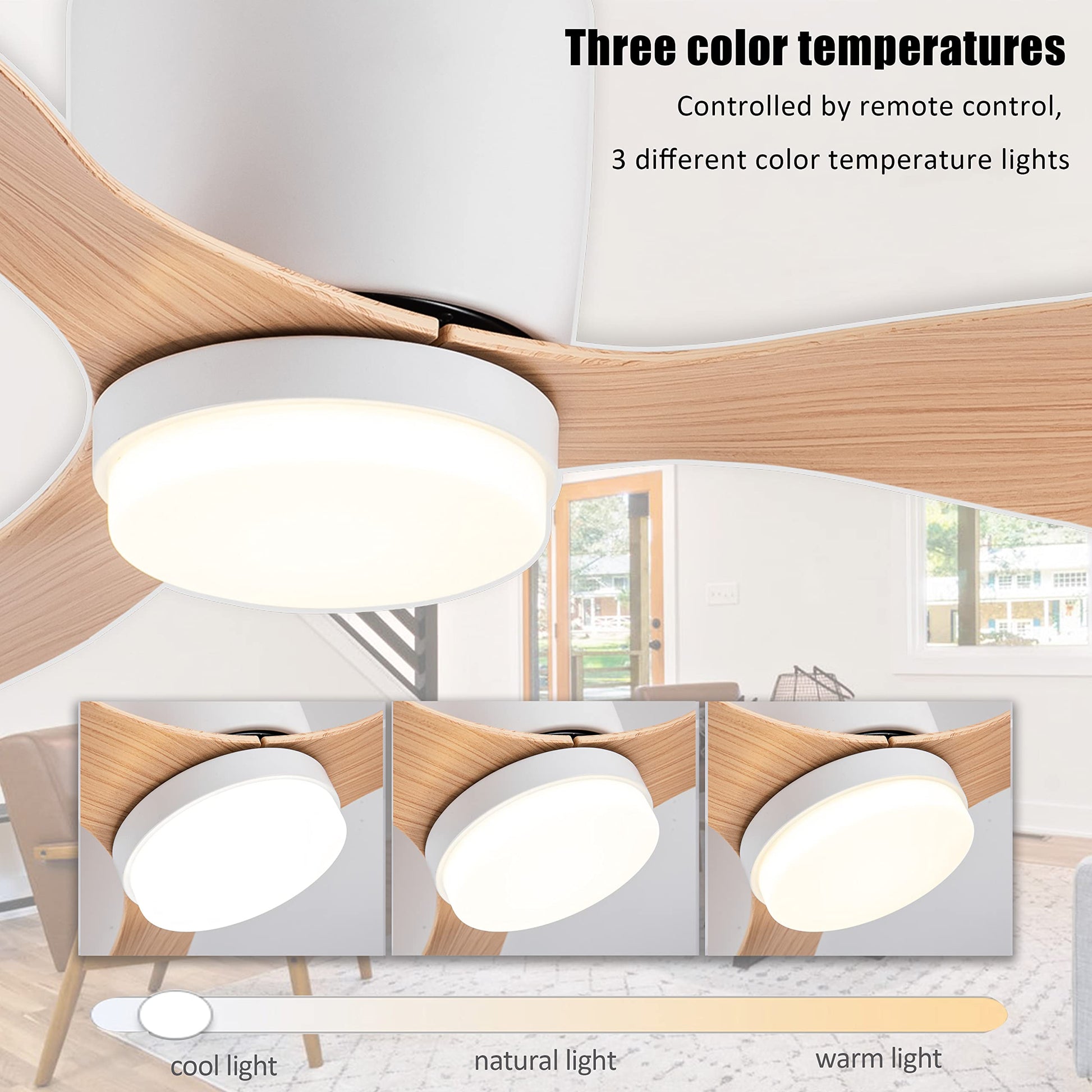 GESUM Ceiling Fan with Light, 42" Flush Mount Ceiling Fan Light with 3 Colors, 6 Speeds, Timing,Low Profile Ceiling Fan with Remote Control 3 Blades for Bedroom Dining Room (White Wood) - WoodArtSupply