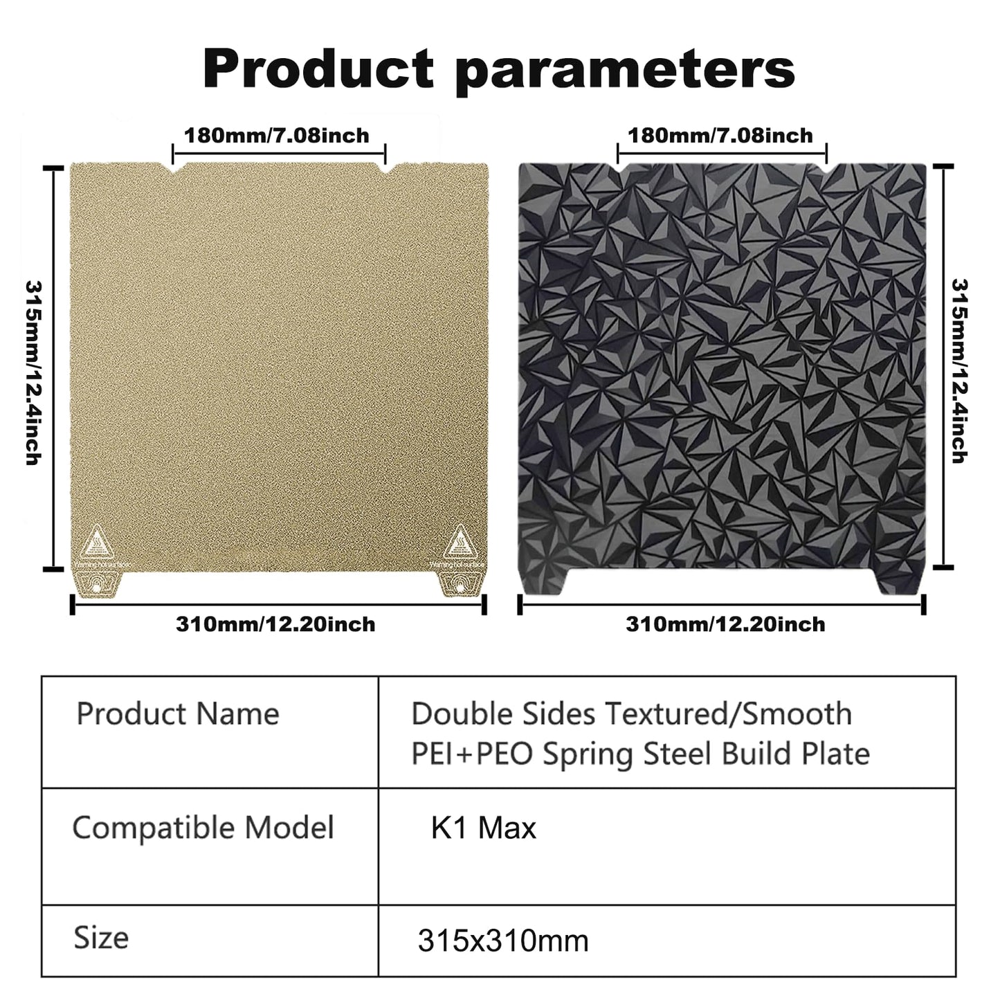 RETUXEP Smooth PEO+Textured PEI Spring Steel Build Plate 310x315mm (with Magnetic Base) Flexible Print Bed Build Surface for Creality K1 Max 3D Printer - WoodArtSupply