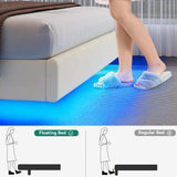 YITAHOME Queen Size Floating Bed Frame,Upholstered Platform Bed with RGB LED Lighting, USB Charging and Headboard Storage,Velvet Platform Bed Frame,Box Spring Not Required - Beige YITAHOME