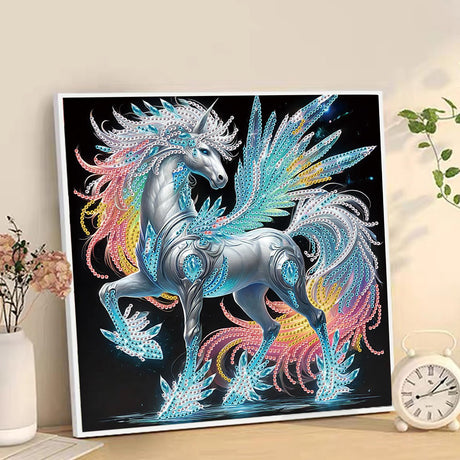 Special Shape Diamond Art Kits for Adults – 5D DIY Winged White Horse Diamond Painting with Crystal Rhinestones, Fantasy Animal Craft Kit for Beginners, Magical Diamond Art Wall Decor antor
