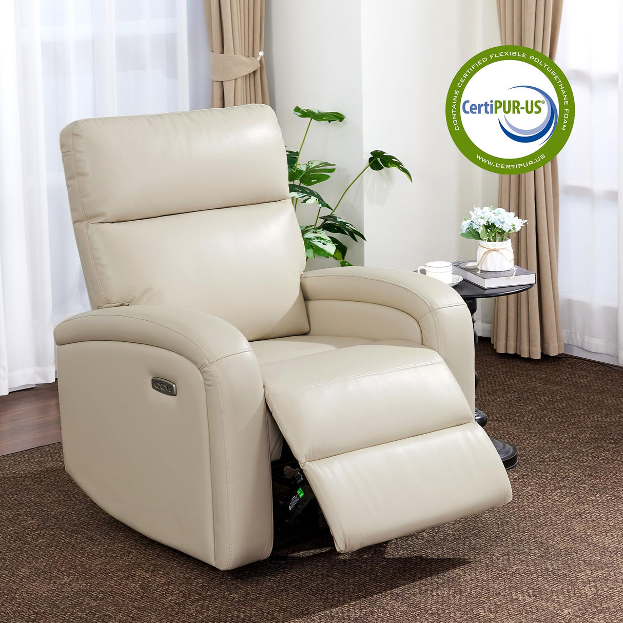 MCombo Zero Wall Recliner Chair, Power Wall Hugger Recliner with USB & Type-C Dual Charge Ports, for Small Space, Living Room, RV PR644 (Beige) MCombo