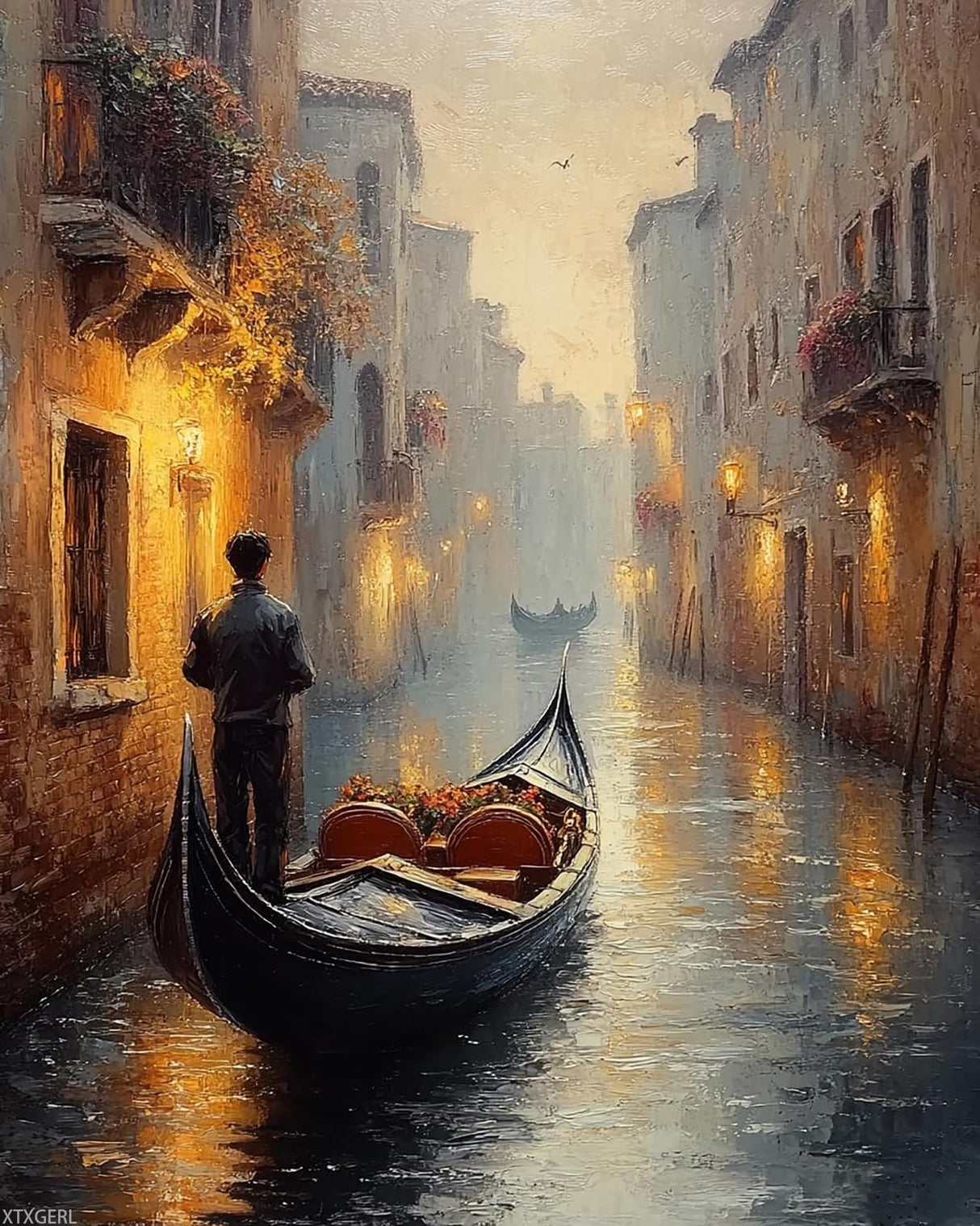 XTXGERL DIY Paint by Numbers for Adults Beginner, Venice Gondola on Quiet Canal Ride, Paint by Numbers Kit Painting by Numbers for Adults, 16"x20" XTXGERL