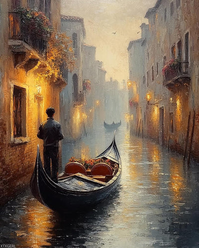 XTXGERL DIY Paint by Numbers for Adults Beginner, Venice Gondola on Quiet Canal Ride, Paint by Numbers Kit Painting by Numbers for Adults, 16"x20"