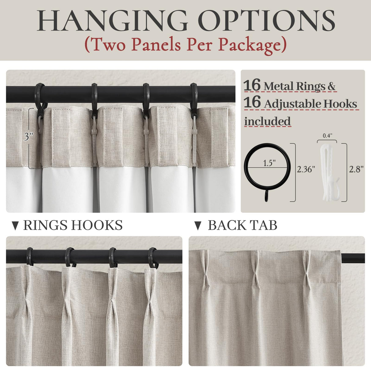 QJmydeco Primitive Curtain 108 Inch Long 2 Panels Burg,Pinch Pleated Cream Linen Blended 9 ft Floor Length to Ceiling Traverse Curtains for Living Room Extra Wide Blackout Drapes Sun Blocking Window QJmydeco