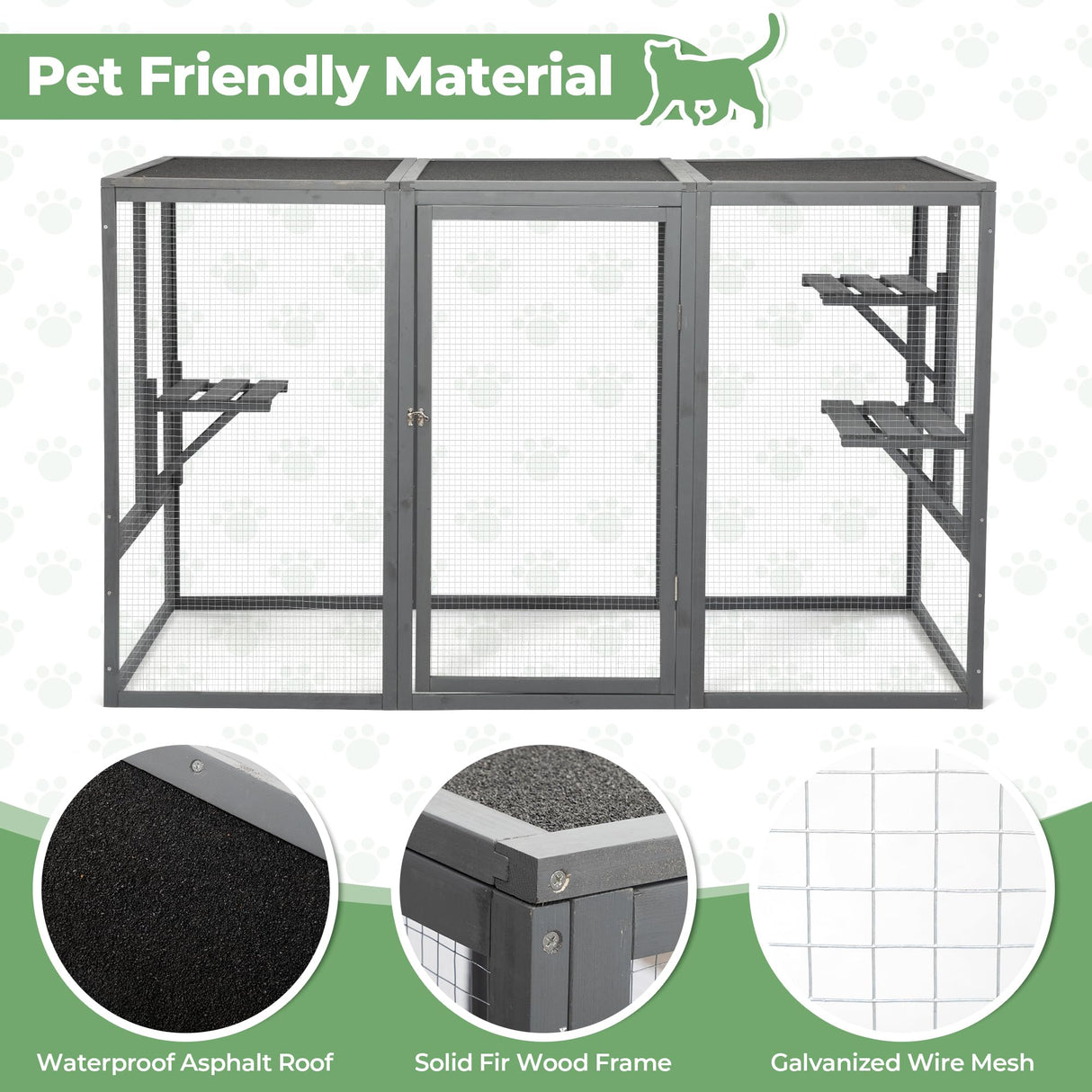 COZIVVOVV Outdoor Cat Enclosures, Weatherproof Catio for Cats, Large Cat Cage with 3 Platforms and Litter Box, Wooden Cat Crates for Indoor Cats & Cat House, Grey COZIVVOVV