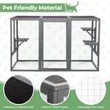 COZIVVOVV Outdoor Cat Enclosures, Weatherproof Catio for Cats, Large Cat Cage with 3 Platforms and Litter Box, Wooden Cat Crates for Indoor Cats & Cat House, Grey COZIVVOVV