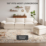 TROMIRY 110" Cloud Couch for Living Room Fluffy Comfy Couches for Apartment | 3 Seater Sectional Couch with Ottoman | Ivory White TROMIRY