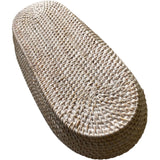 i-lan 17 Inch Long Narrow Oval Serving Basket, Boho Handmade Rattan Bowl Basket with 2 Inch Side,Decorative Loaf,Bread,Rolls,Fruit,Snack Flat Basket Wicker Tray for Serving, Wash White i-lan
