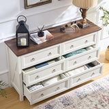 OKYCI Farmhouse Dresser Set for Bedroom,Includes Tall 5 Drawer Dressers & Double 6 Drawer Dresser, Antique White OKYCI