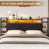 Hasuit King Size Farmhouse Bed Frame with LED Lights, Charging Station, and Bookcase Headboard Hasuit