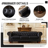 N NOORDENIYA Chesterfield Leather Sofa, 89" Mid Century Modern Couch with Low Back, Roll Arm Nailhead Trim Classic 3 Seater Couch for Living Room, Office, Apartment, PU Black N NOORDENIYA