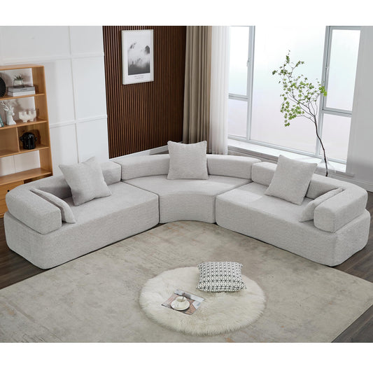 111" Oversized Combination Boucle Curved Sofa, Modern Modular 3 Piece Free Combination, L-Shaped Corner Couch with 5 Pillows, Comfy Upholstered 4 Seater Couch, Semicircular Sectional Sofa (Grey)