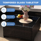 SunloungeCo 5 Pieces Outdoor Patio Furniture Set, Wicker Conversation Sets with Tea Table, Rattan Patio Sofa with Thick Cushions for Garden, Backyard, Poolside, Party, Beige SunloungeCo