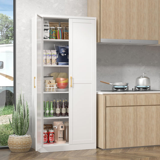 UNICOLY 71" White Storage Cabinet, Metal Pantry Cabinet, Kitchen Pantry Storage Cabinet with Doors and 4 Shelves, Cabinet for Laundry Room, Living Room, Bathroom, Dinning Room. - WoodArtSupply