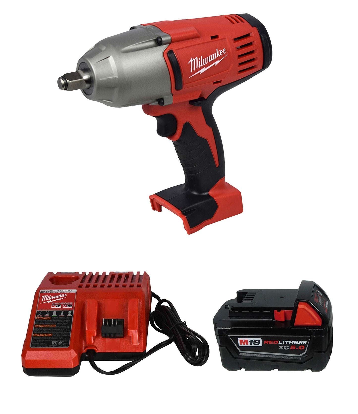 Milwaukee 2663-20 1/2" Impact Wrench,48-11-1850 5Ah Battery, 48-59-1812 Charger - WoodArtSupply