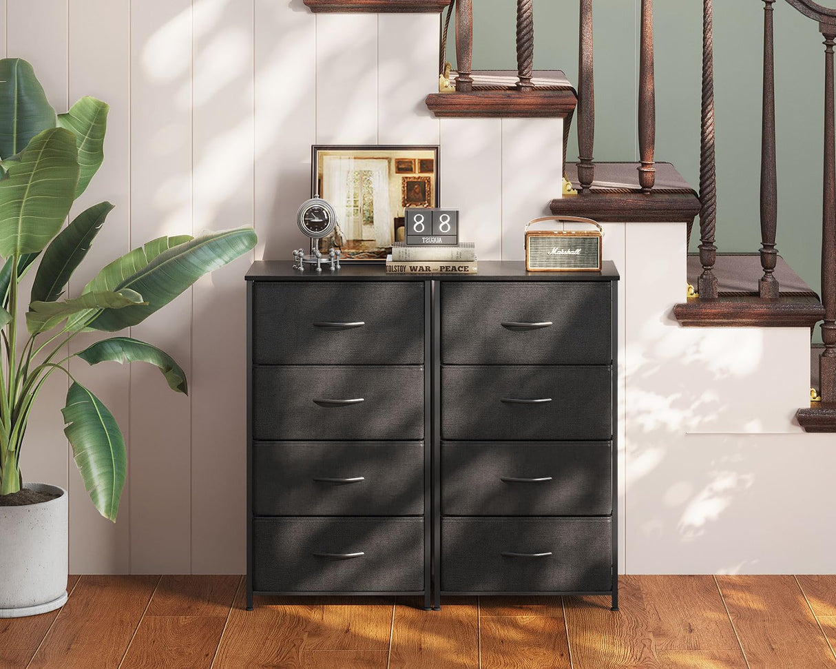 AODK Dresser for Bedroom with 4 Storage Drawers, Small Dresser Chest of Drawers Fabric Dresser with Sturdy Steel Frame, Black AODK