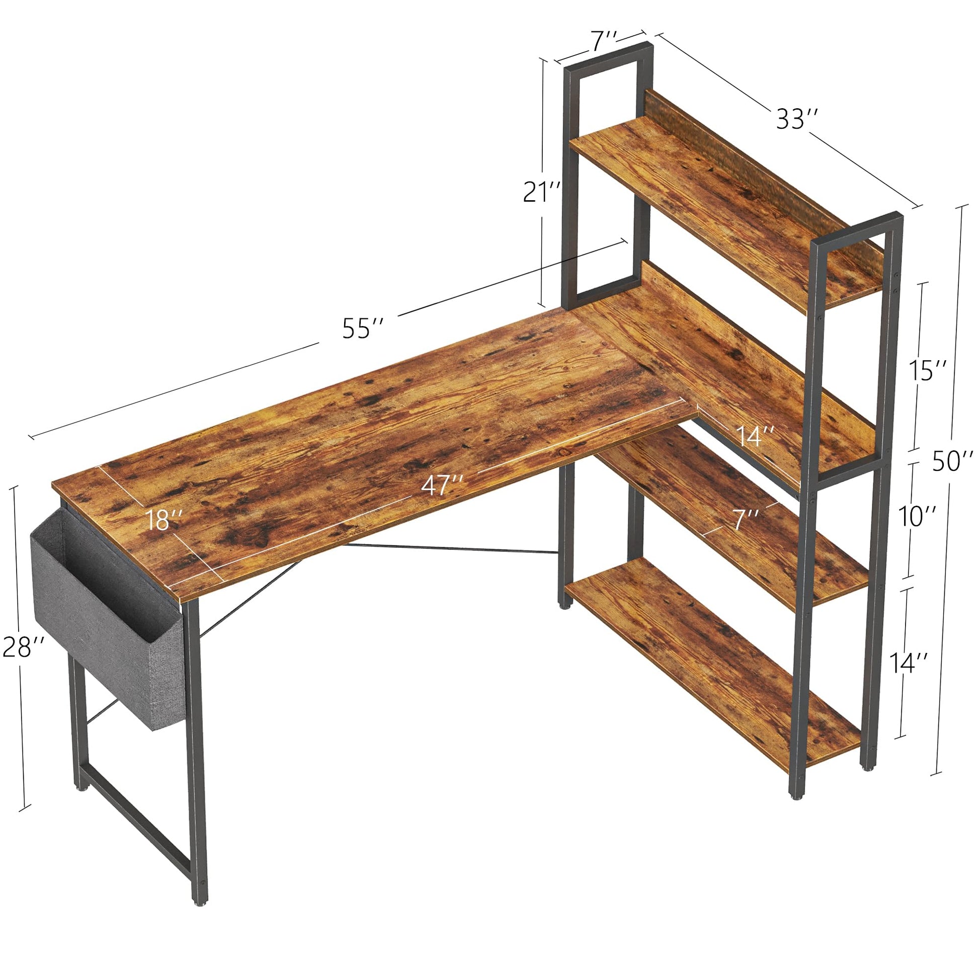 Treesland 55 Inch L-Shaped Computer Desk with Ample Storage for Home Office and Study - WoodArtSupply