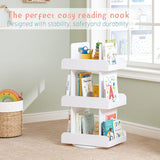 Spirich Kids Rotating Bookshelf Tower, Spinning Bookcase Lazy Susan with Book Display, 3 Tier Revolving 360 Book Shelf Storage, Vertical Rotate Turning Corner Organizer, White Spirich