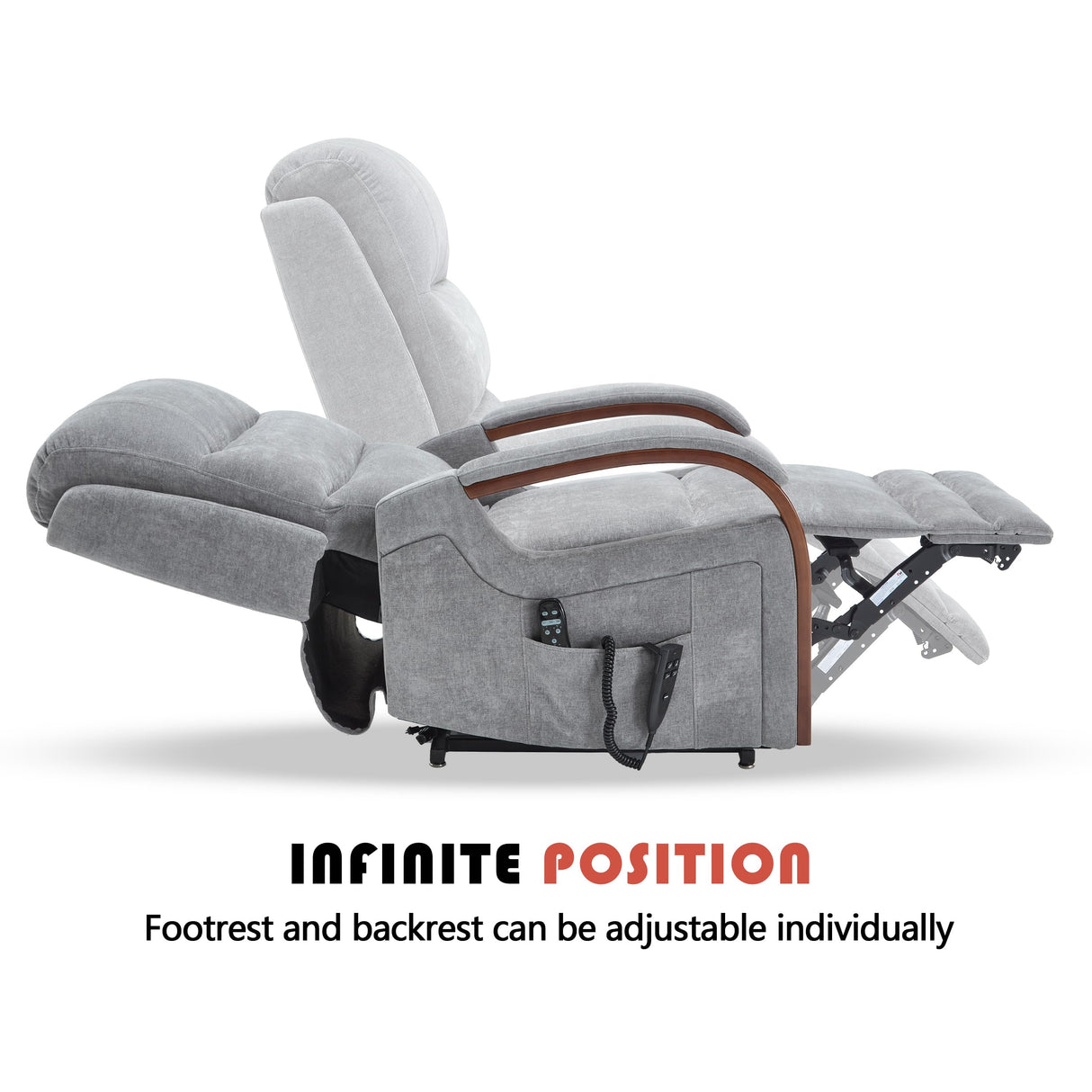 Power Lift Recliner Chair for Elderly People, Dual Motor Lift Chair with Vibration Massage and Heat, Lay Flat Recliner with Solid Wood Armrest, Standing Assistance Reclining, Chenille Fabric Gray EZZUP