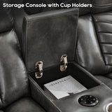 Manual Recliner Sofa Set with Wireless Charger for Living Room, Leather 3 Seater Reclining Sofa and Loveseat Seating Couch with Bass Speakers, LED Lights,Home Theater Love seat Sets with Console, Grey Comfort Stretch