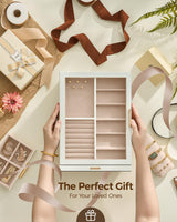 Glimmloop 360° Rotating Jewelry Box with 7 Drawers, Spacious Vertical Jewelry Organizer with Glass Window, Jewelry Storage Case, Dustproof & Moisture-resistant Design, White Glimmloop